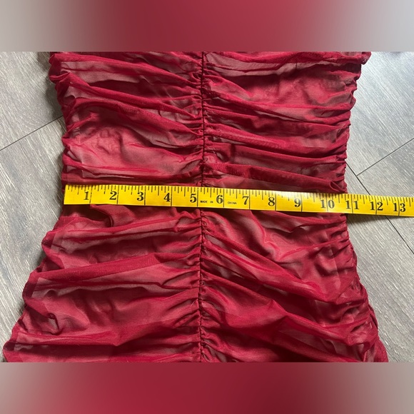 House of CB Fifi Wine Red Stretch Off the Shoulder Ruched Tulle Dress. Size XS - Picture 13 of 15